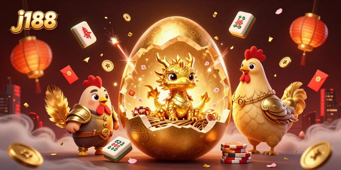 Engage with j188 through vibrant 3D illustration featuring a golden dragon amidst poker chips.