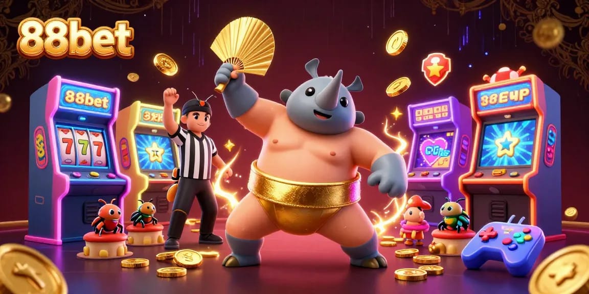 Experience thrilling wins at 88bet with a dynamic casino illustration featuring engaging game elements.