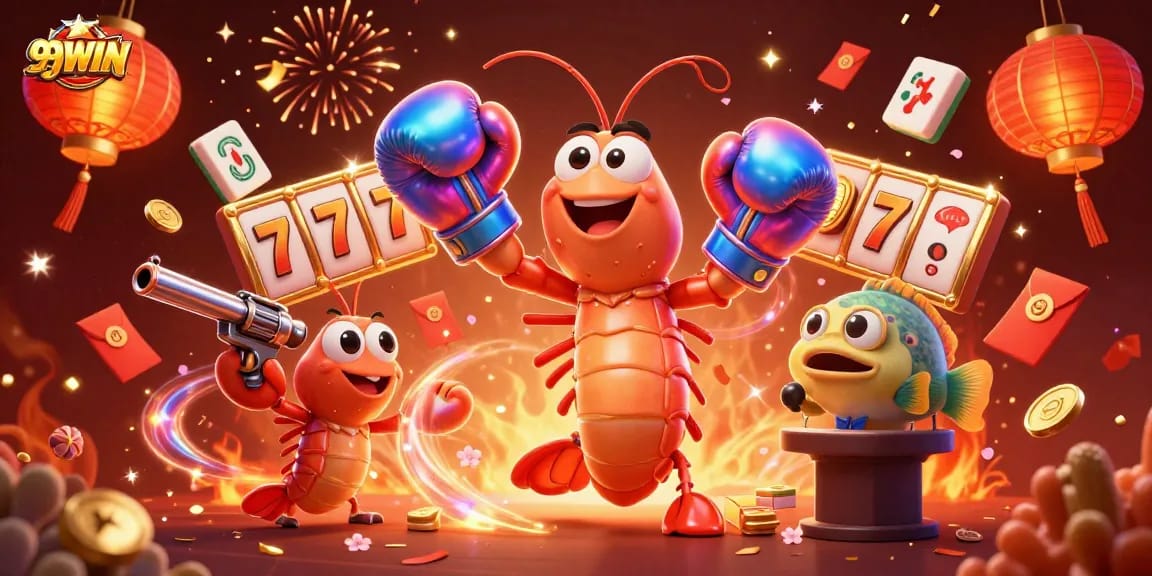Join the excitement at 99WIN with 3D cartoon characters amidst jackpot reels and festive elements.