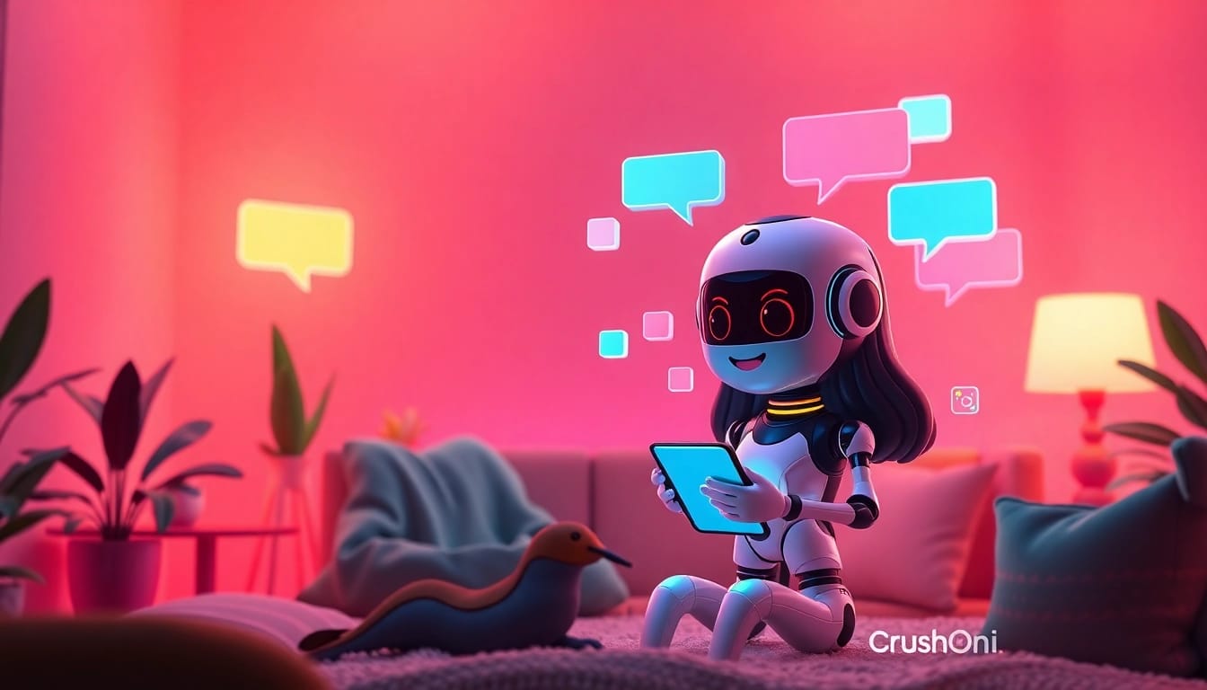 Engaging chat session with Crushon IA characters in a cozy digital room.