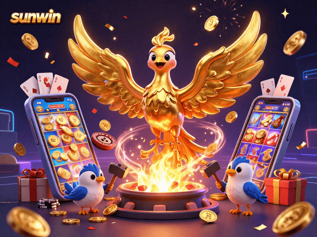 Play exciting slots with sunwin, featuring a golden phoenix and dynamic casino elements for endless fun.