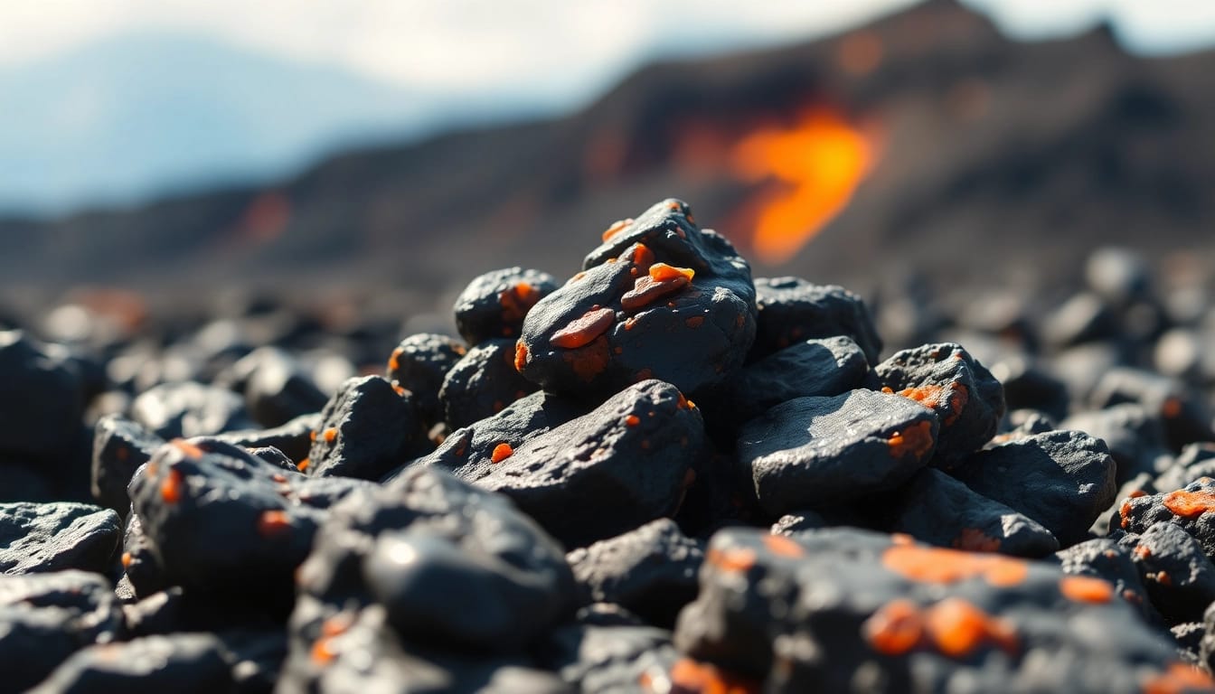 Lava pure, natural mineral stones showcasing smooth textures and vibrant hues w brilliance.