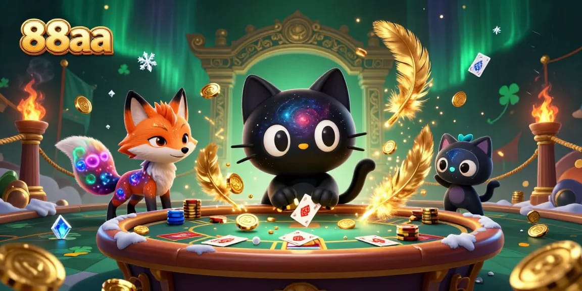 Experience the excitement of 88aa as a black hole cat draws in winnings at a cosmic casino.
