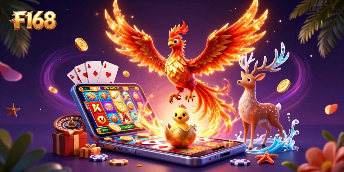 Experience thrilling gameplay at F168 with vibrant symbols, dynamic characters, and casino excitement.