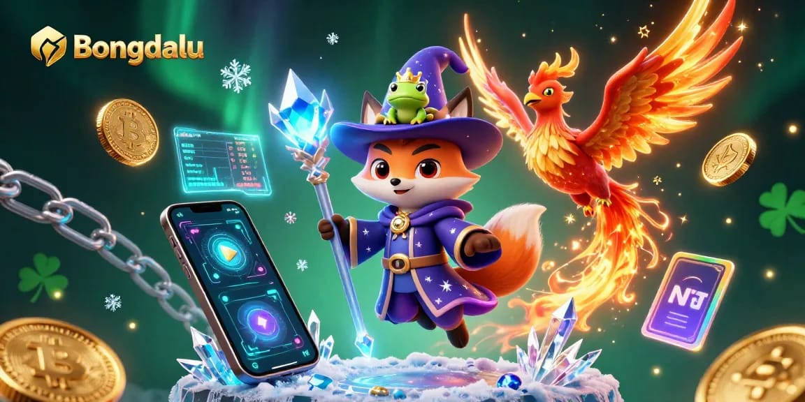 Bongdalu offers vibrant football betting experiences with an enchanting wizard fox, phoenix, and crown frog.