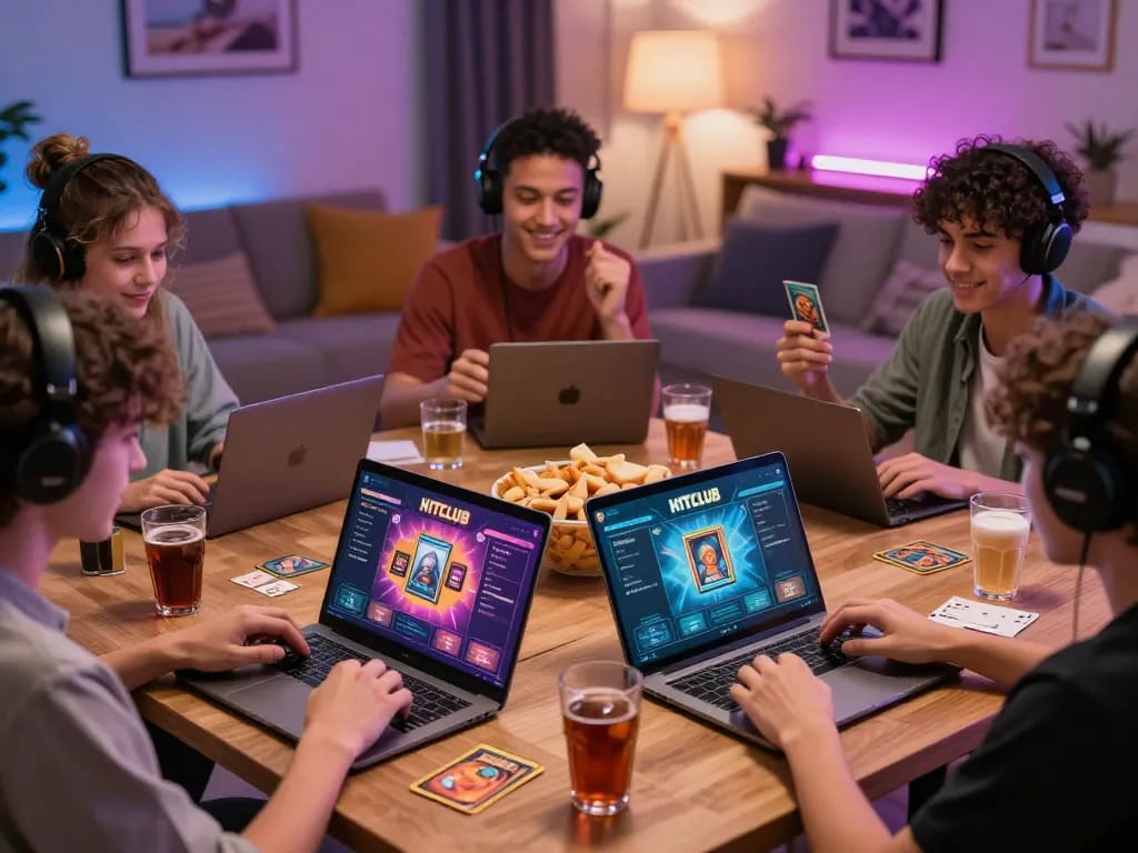 Players enjoying dynamic HITCLUB card games in a cozy online gaming atmosphere
