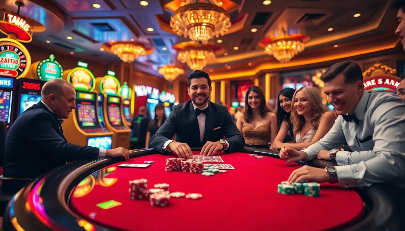 Experience the thrilling atmosphere of new88 with players enjoying poker and exciting gambling action.