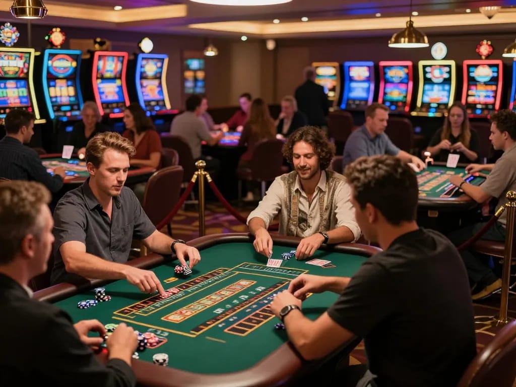 S666 players enjoying an exciting night on the vibrant casino floor with dynamic games.