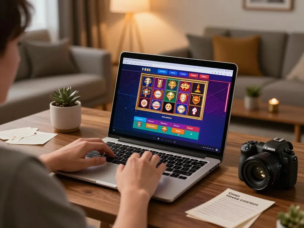 Playing rr88 gratis online casino games on a cozy home setup with strategic notes.