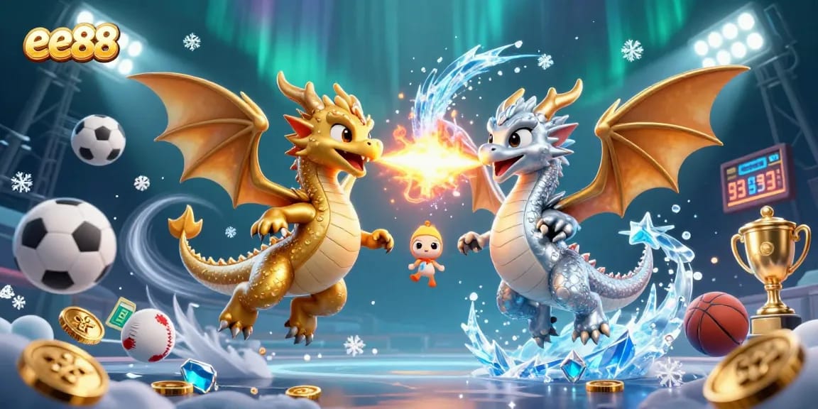 Engage in exciting sports betting with ee88, featuring dynamic dragons and vibrant game elements.