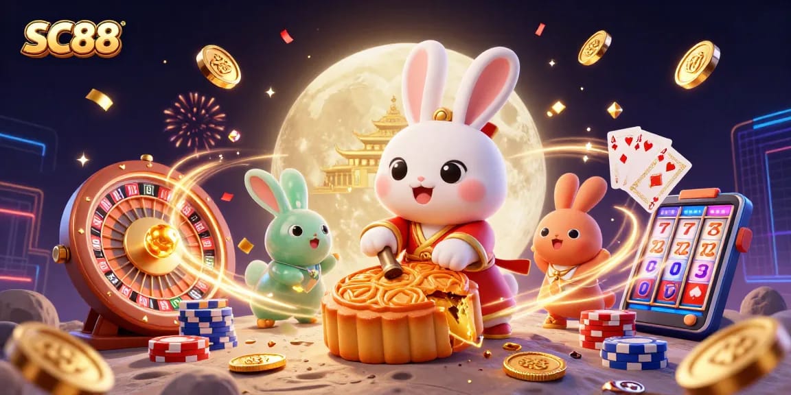 SC88 engages players with vivid casino elements amidst a moonlit scene.