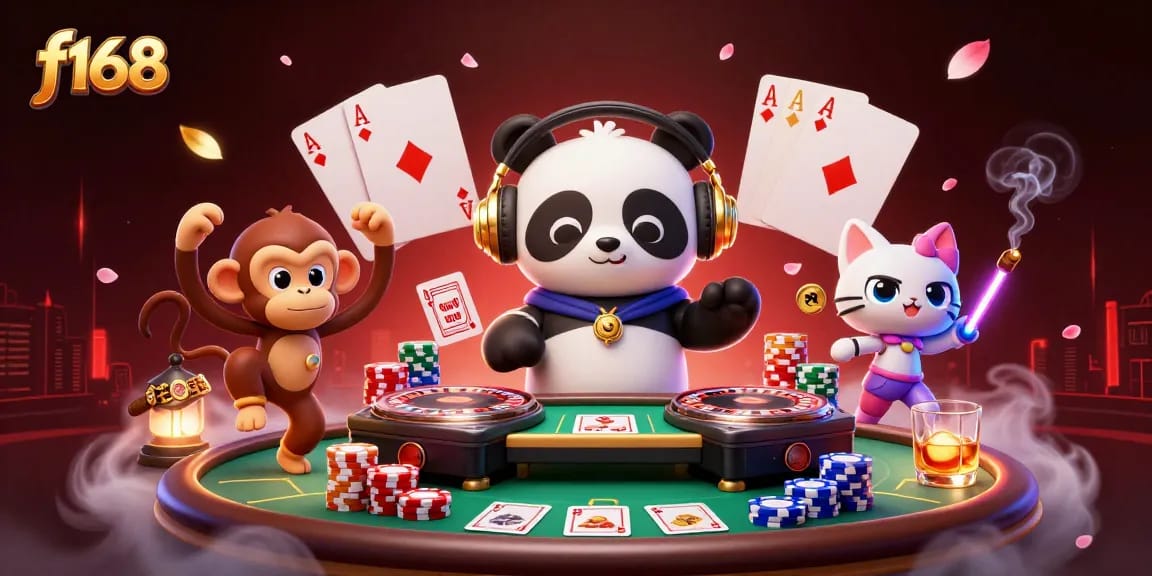 Experience thrilling gameplay at f168 with vibrant casino characters and action-packed gambling elements.