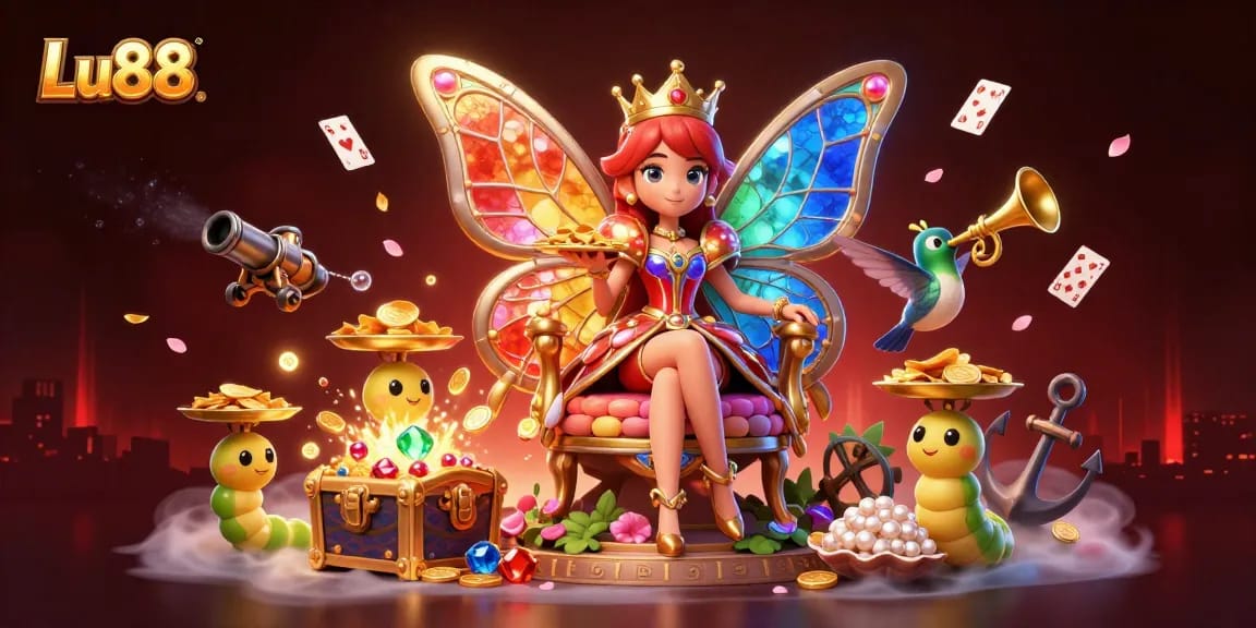 Lu88 captivates with vibrant slots and underwater treasures in this 3D casino scene.