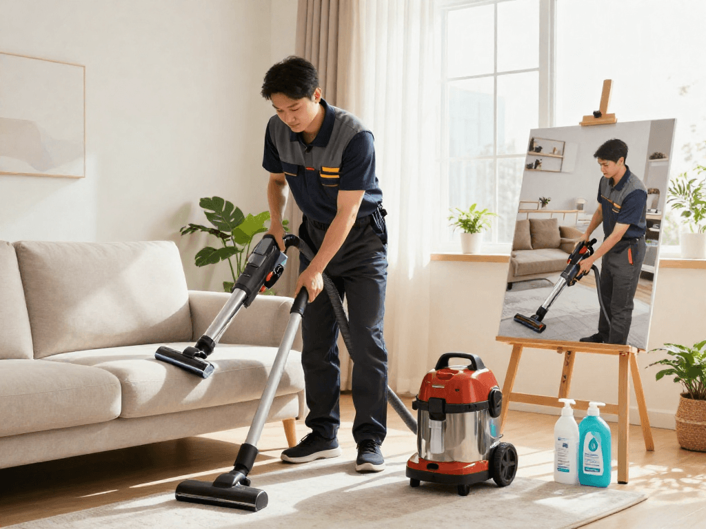 Panda Cleaner wykonuje profesjonalne pranie tapicerki w Wrocławiu, widoczne efekty czyszczenia.