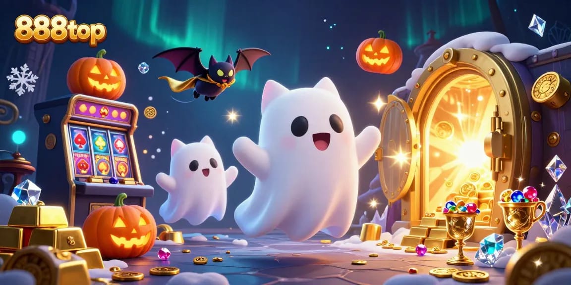 Experience epic wins at 888top with magical scenes of a ghost cat in a haunted casino.