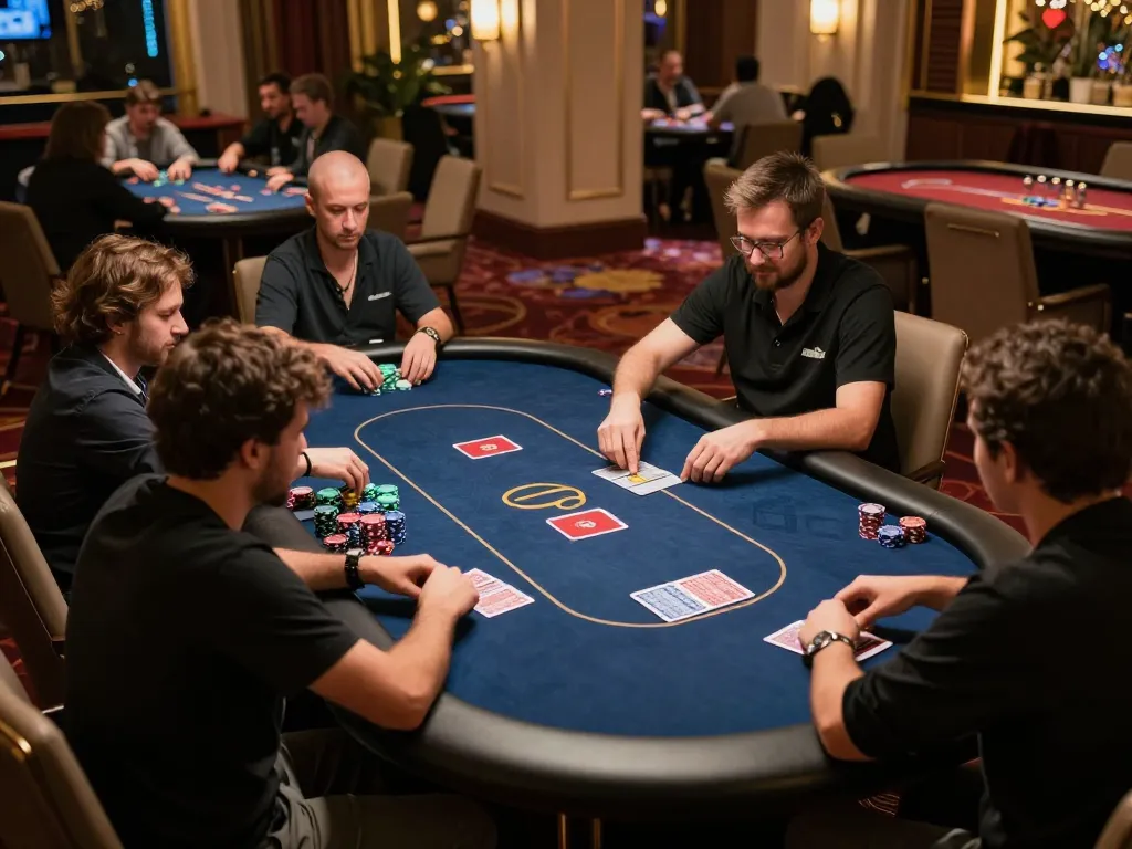 Engage in thrilling gameplay at LC88 VIP poker table, with players enjoying high stakes and luxury atmosphere