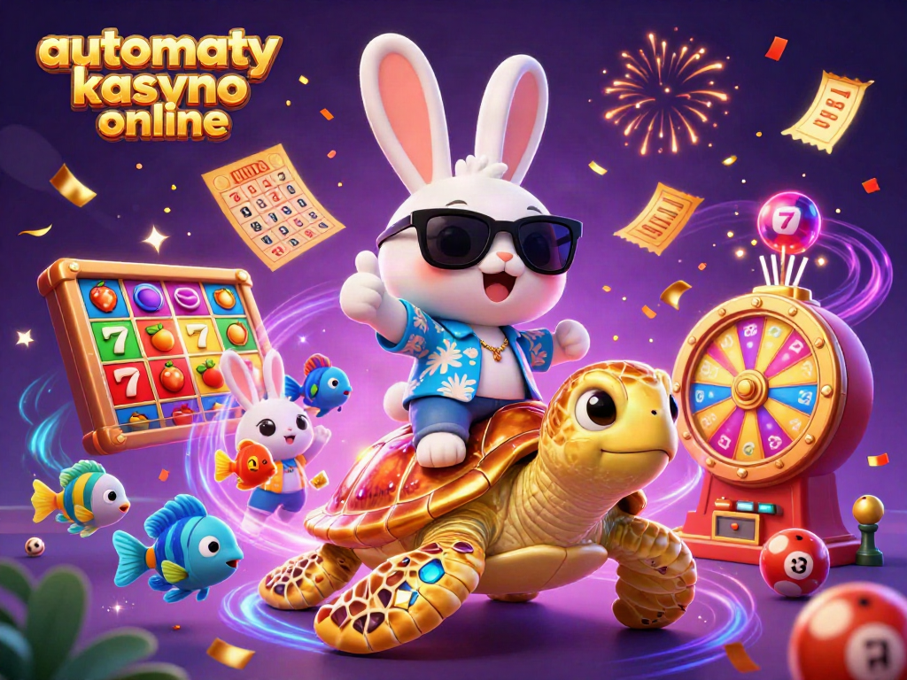 Experience the thrill of automaty kasyno online with a lucky rabbit and golden turtle in a dynamic 3D casino scene.