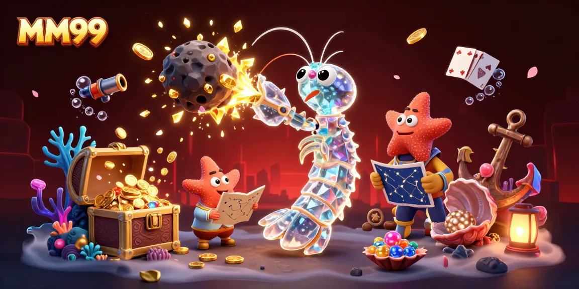 Experience MM99 with the galactic samurai mantis shrimp in an action-packed casino scene filled with treasures.