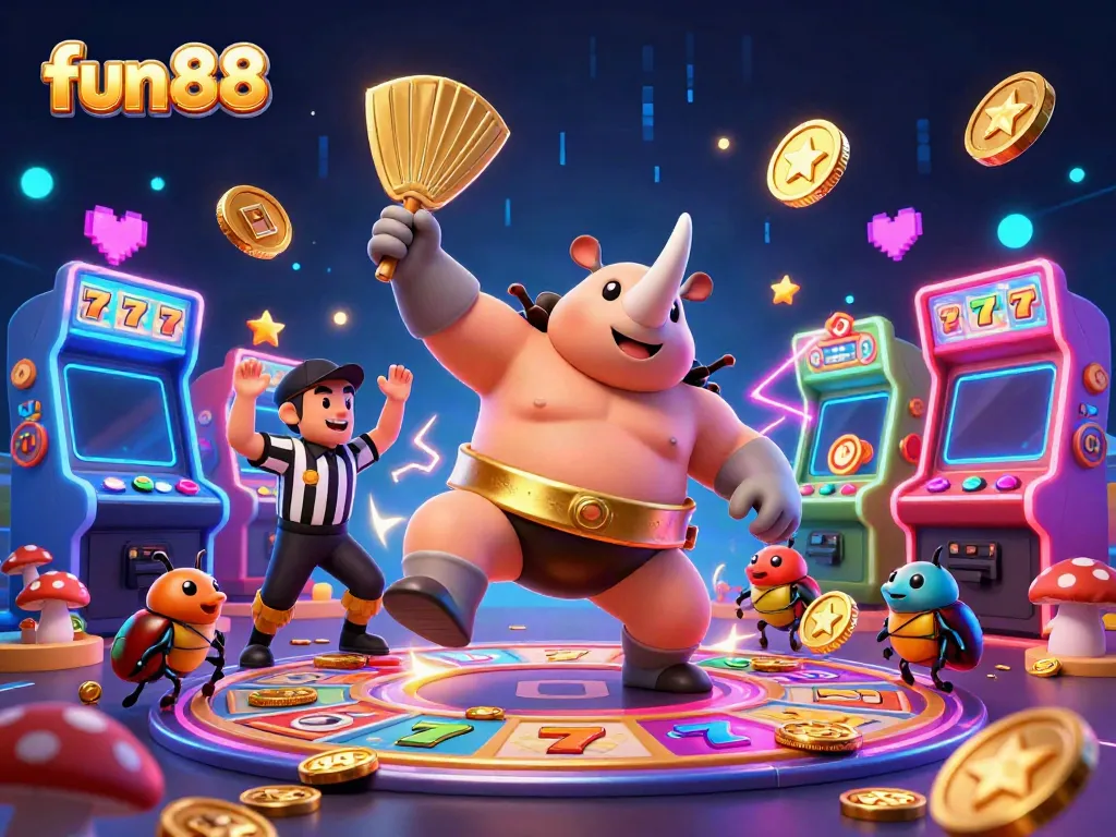 Experience exhilarating fun88 moments with our vibrant 3D casino illustration featuring lively characters and game elements.