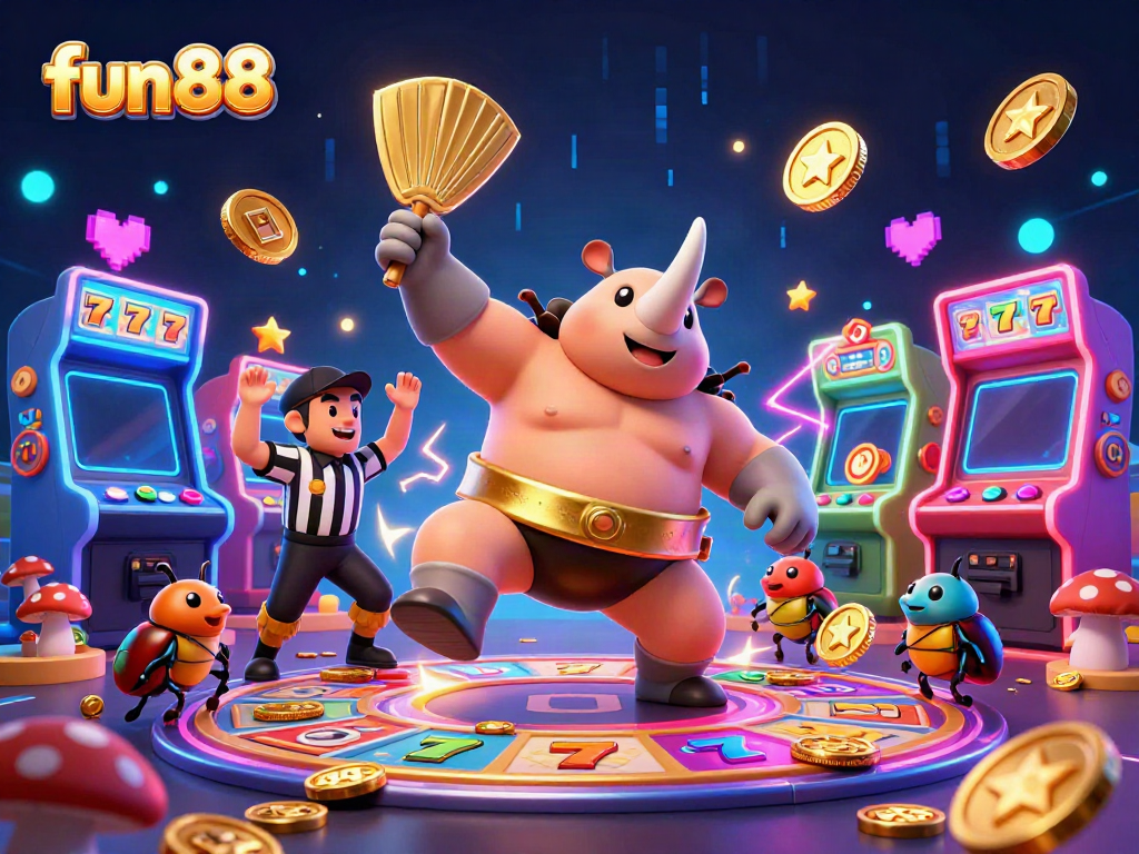 Experience exhilarating fun88 moments with our vibrant 3D casino illustration featuring lively characters and game elements.