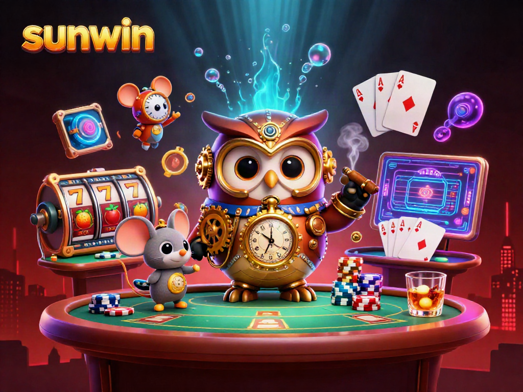 Experience the thrill of sunwin casino with 3D time-traveler owl and exciting gaming elements.