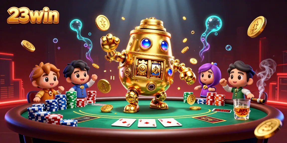 Experience 23win's thrilling gaming world with a vibrant 3D casino illustration featuring exciting elements.