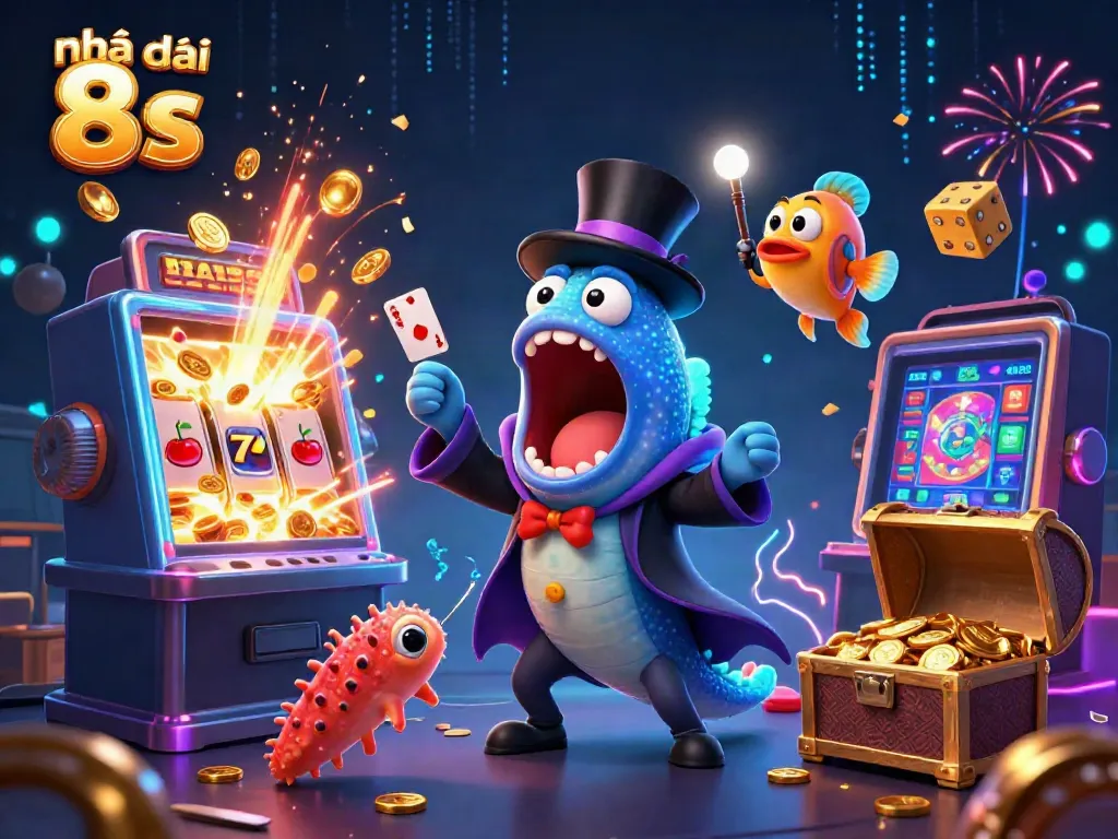 Experience thrilling gameplay at Nhà cái 8s while a bioluminescent eel performs magic under a stunning jackpot display.