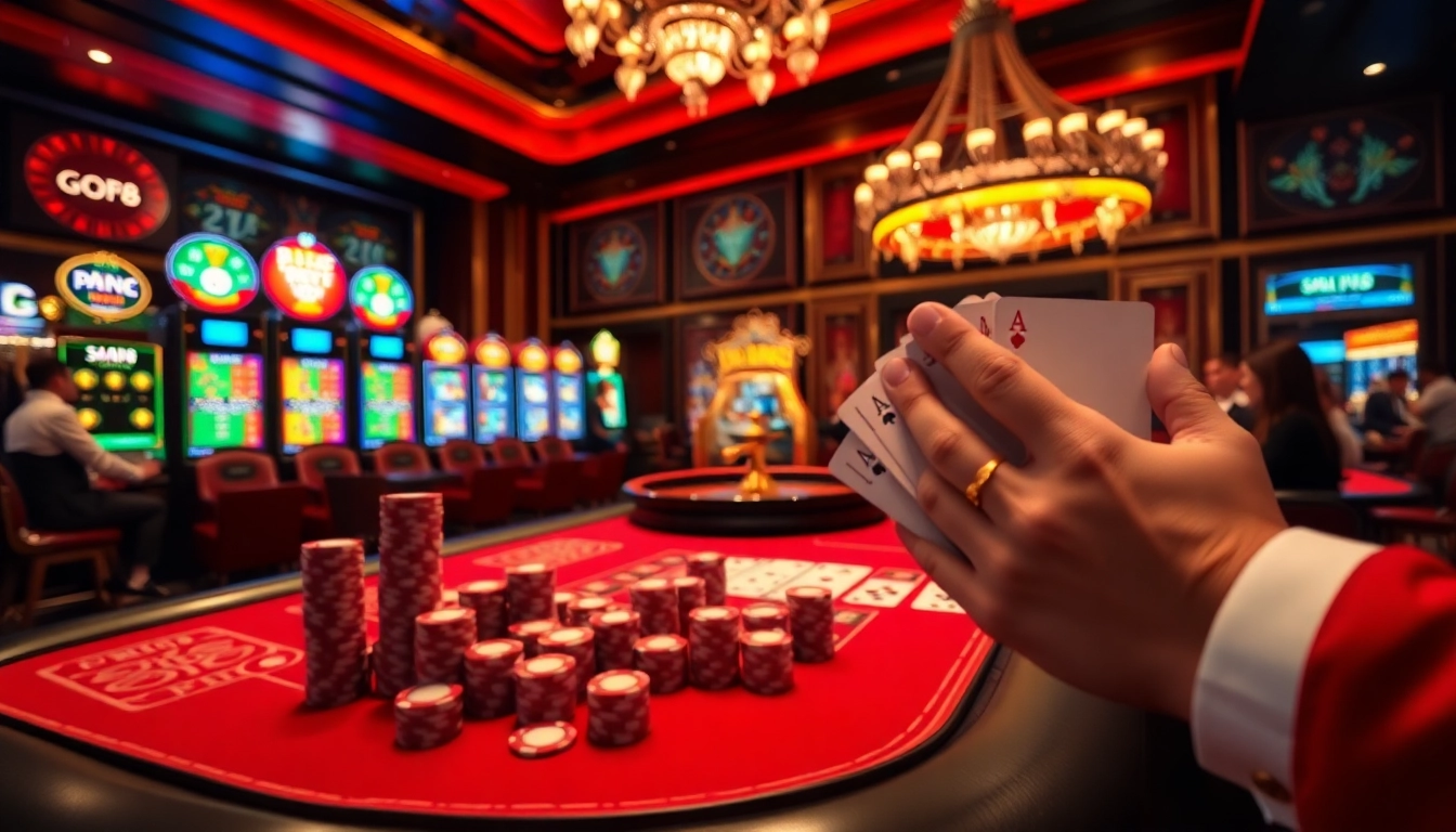 Experience the excitement at the go8 casino table with vibrant poker chips and spinning roulette wheel.