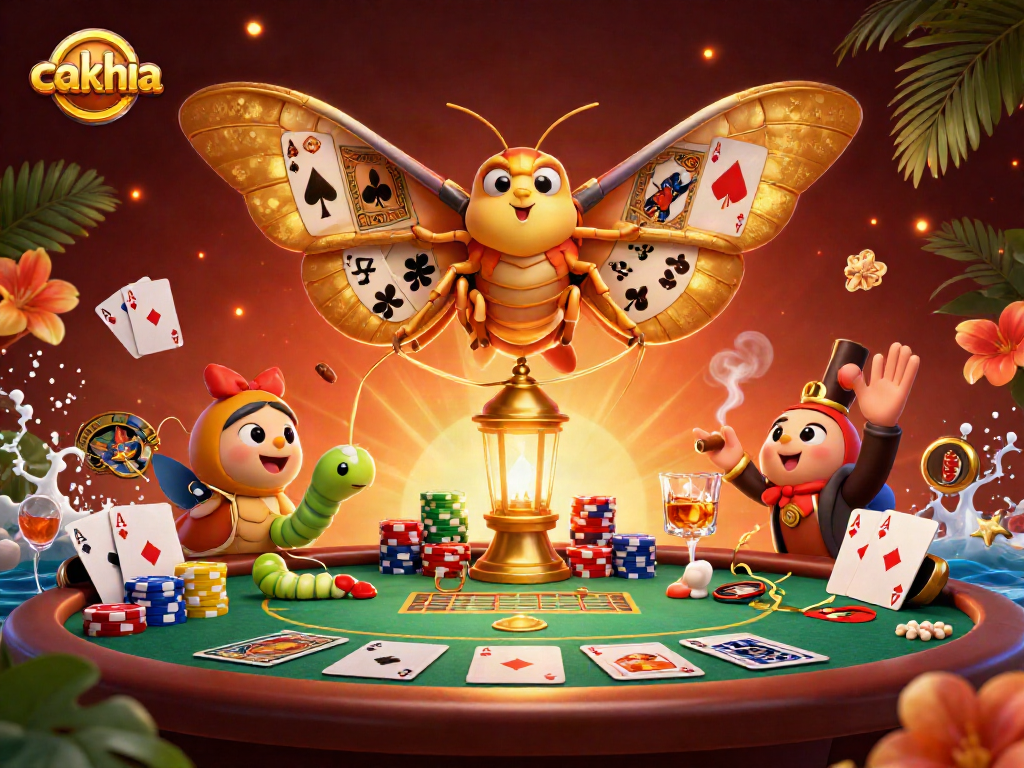 Cakhia showcases a vibrant casino scene with golden motifs and lively gaming elements, immersing players in thrilling actions.
