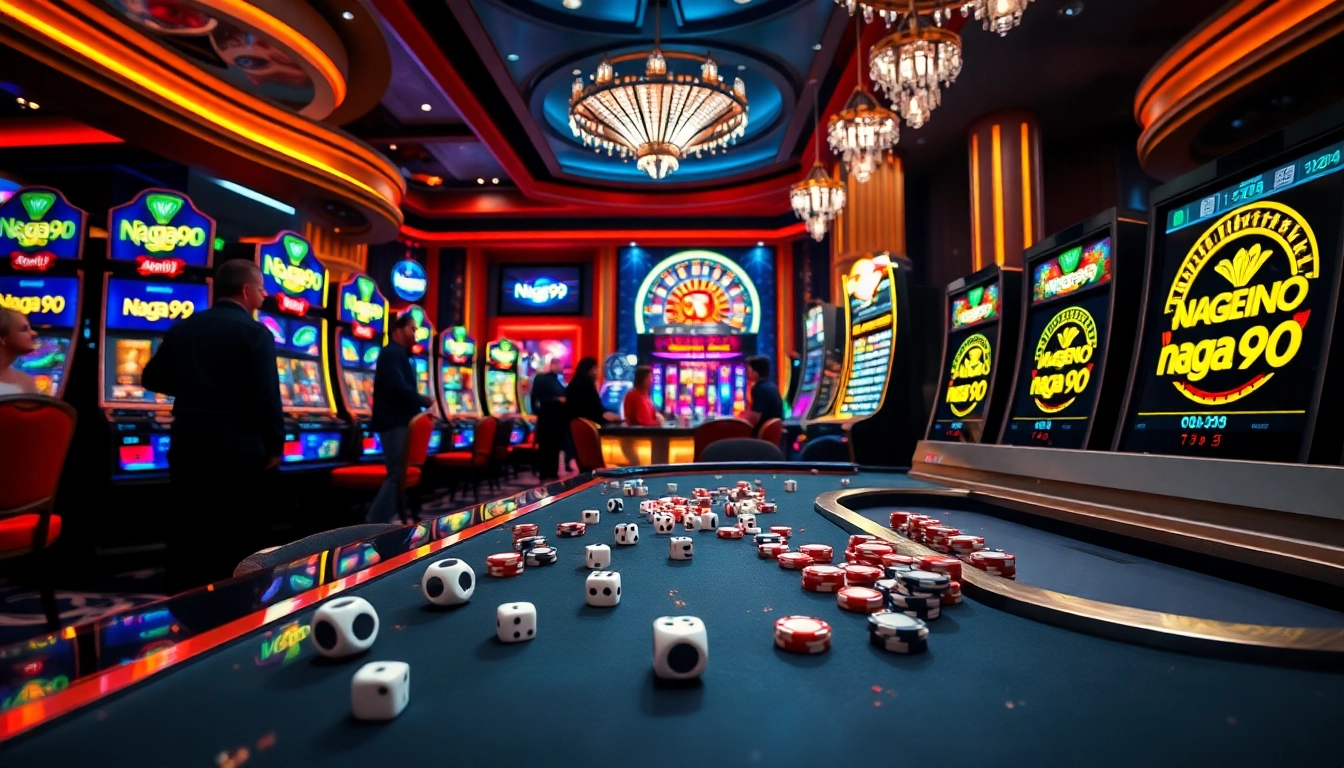 Naga99 slot machines offering thrilling jackpots in a vibrant casino atmosphere.