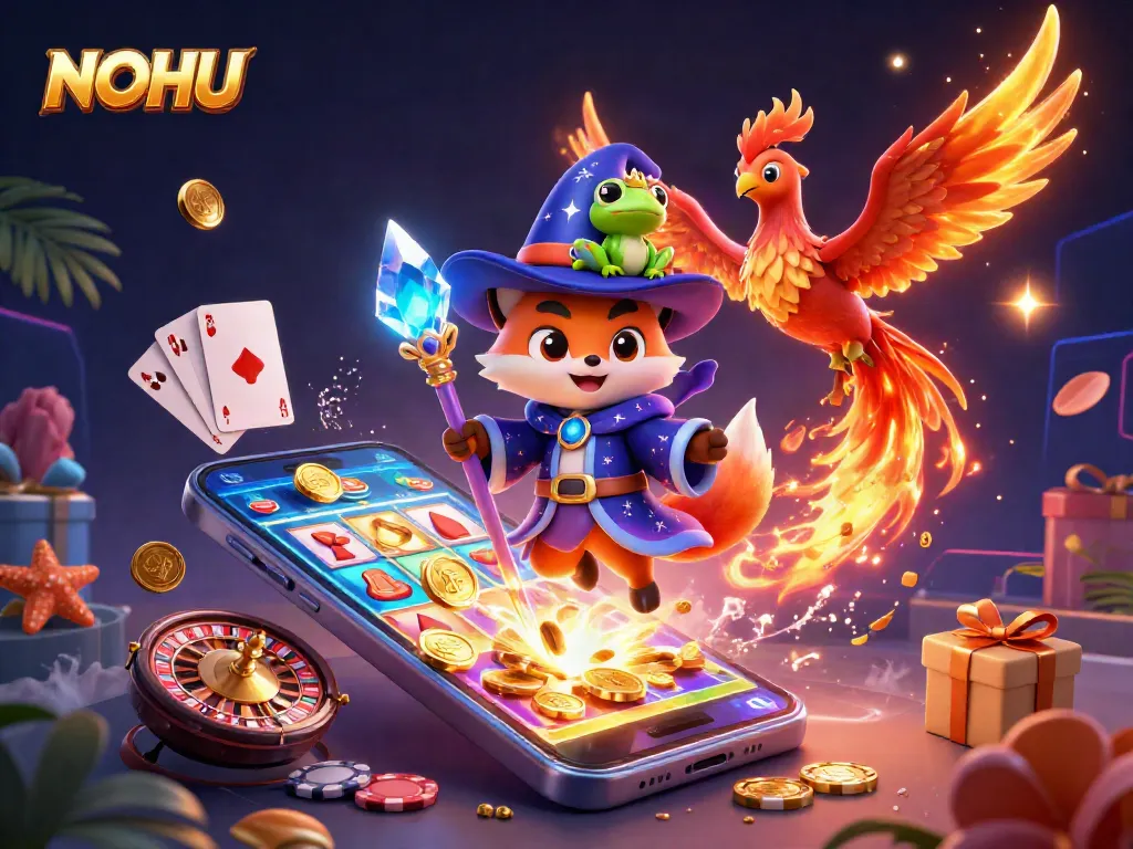 Engage with exciting gameplay at NOHU, featuring colorful slot games and vibrant casino elements.