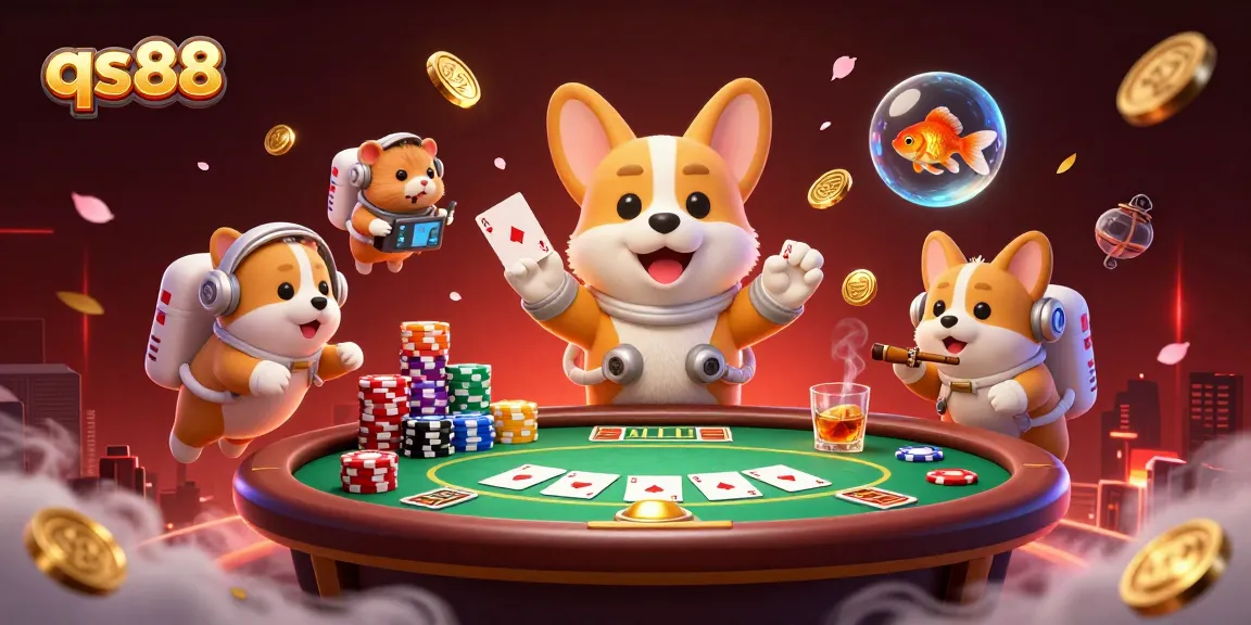 Experience the excitement of qs88 with a vibrant 3D casino scene featuring playful characters.