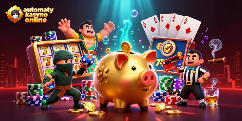 Experience automaty kasyno online with a vibrant 3D illustration showcasing dynamic casino action and characters.