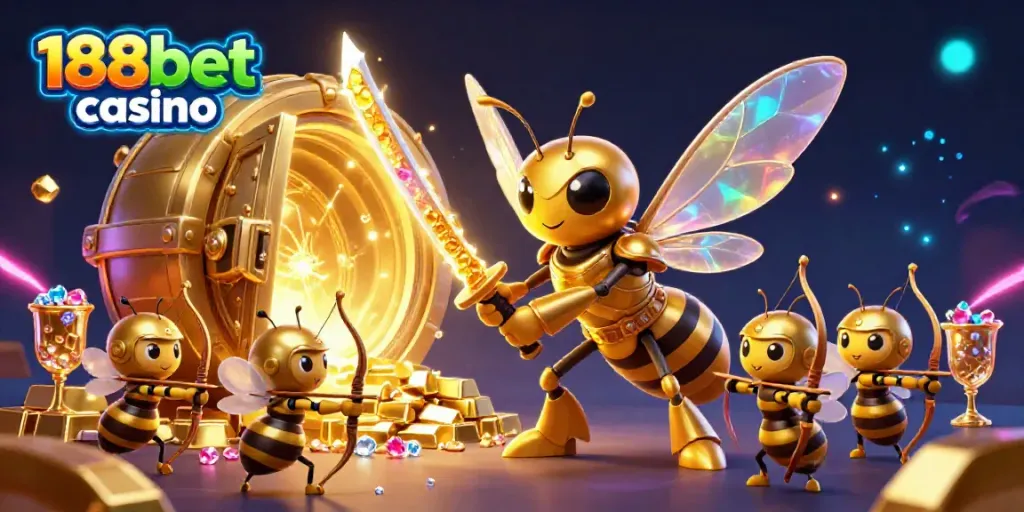 Experience thrilling gameplay at 188bet casino with a vibrant scene of wealth and excitement.