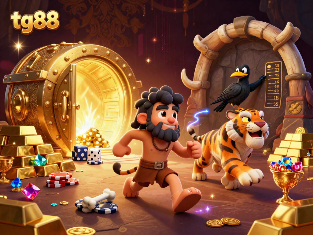 Experience thrilling gameplay at tg88's prehistoric casino with vibrant 3D characters and treasures.