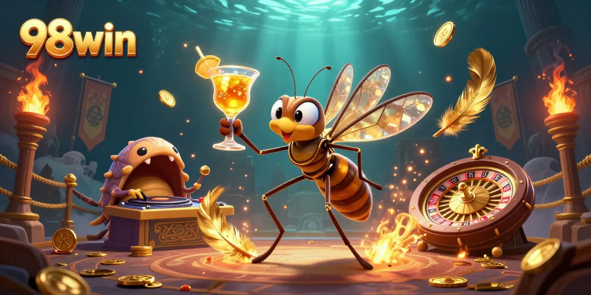Engage with 98win's vibrant casino scene featuring unique characters and gaming elements.