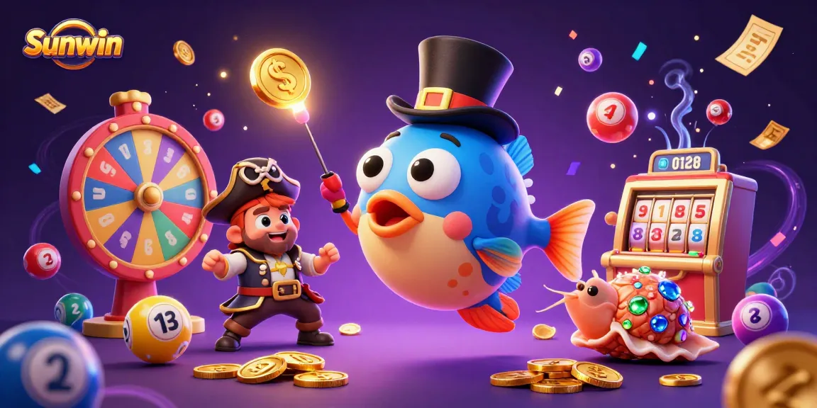 Engage with Sunwin's vibrant casino world as a glowing anglerfish attracts coins amid dynamic gaming elements.