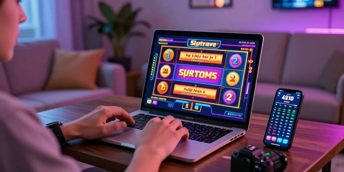 Engaged player enjoying Slotrave online casino games in a cozy living room.