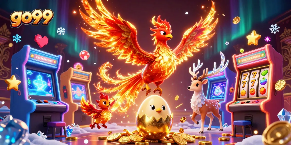 Experience thrilling wins with go99's vibrant casino scene featuring an exciting phoenix and golden eggs.
