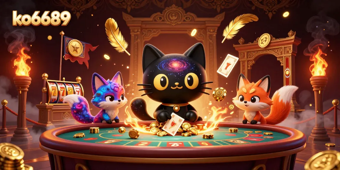 Catch exciting wins at ko6689 with a lively cosmic casino scene featuring vibrant characters and golden tokens.