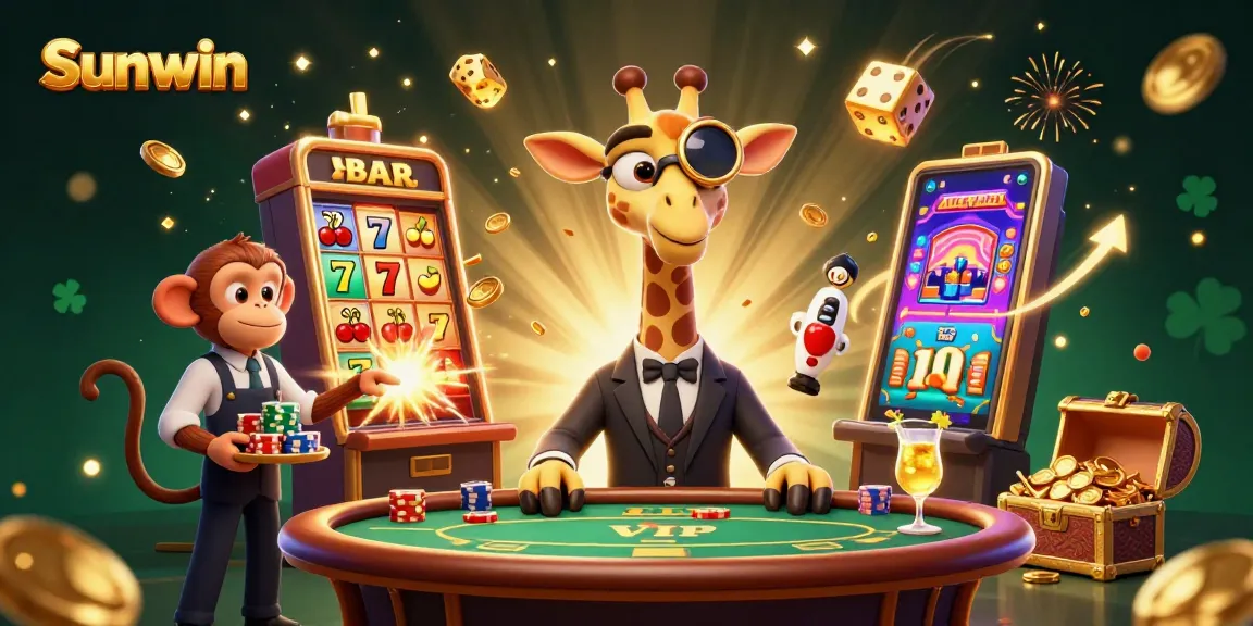 Experience Sunwin's thrilling casino atmosphere with jackpot celebrations and vibrant game elements.