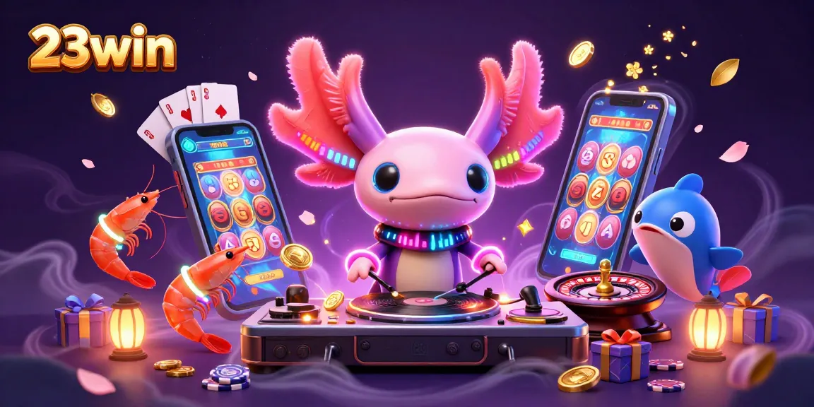 Experience 23win's animated casino fun with colorful slot games, vibrant characters, and festive elements.