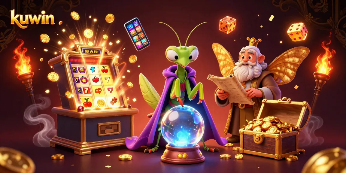 kuwin players winning big with a vibrant casino scene featuring a fortune teller and a slot machine