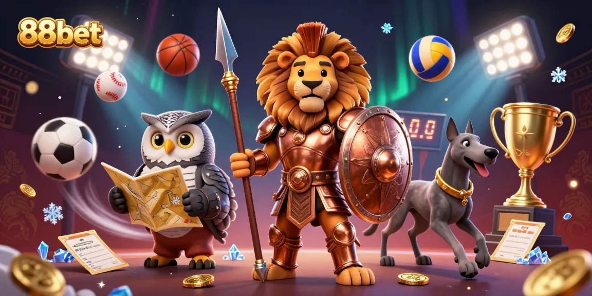 Experience the thrill of sports betting with 88bet in a vibrant 3D illustration featuring dynamic characters and elements.