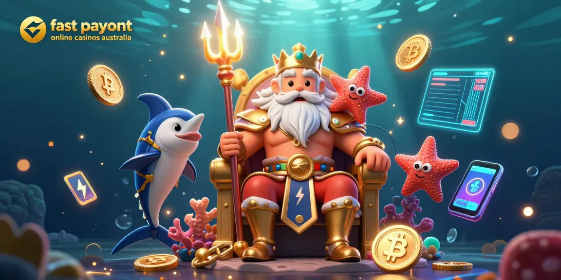 Engage with fast payout online casinos australia in this vibrant 3D digital illustration featuring Neptune.