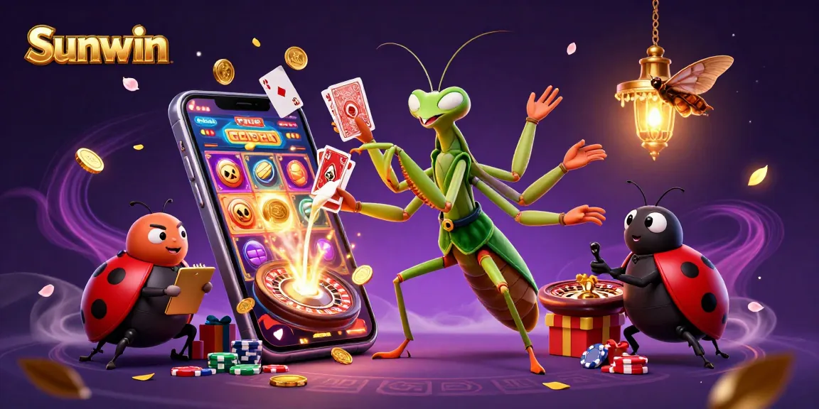 Experience exciting gameplay with Sunwin as vibrant slot games and characters come alive in this illustration.