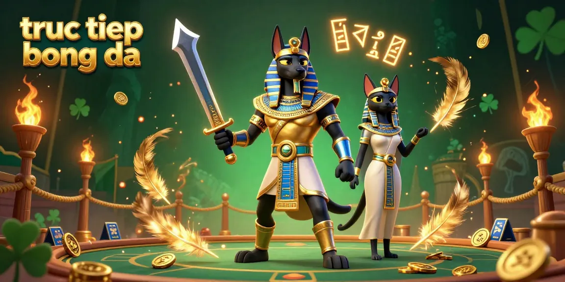Experience the excitement of truc tiep bong da with a dynamic Egyptian warrior scene in a sports betting arena.