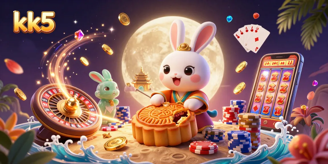 Play and win with kk5 as the moon rabbit reveals hidden poker chips amidst fantasy elements.