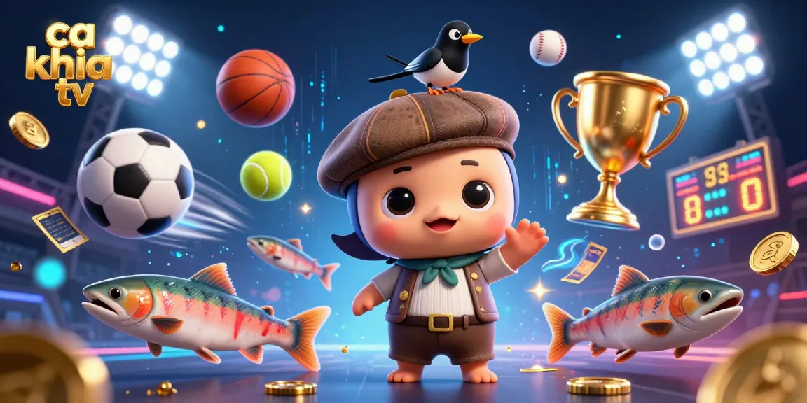 Engage with ca khia tv through dynamic sports betting elements and playful characters illustrating online gambling excitement.