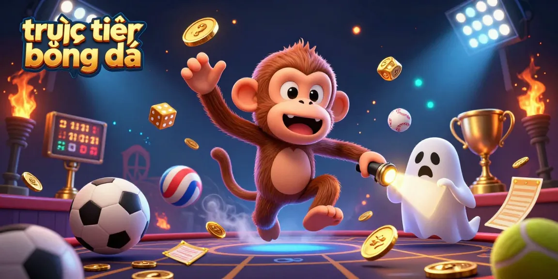 Experience trực tiếp bóng đá with a dynamic poltergeist monkey juggling in a gambling scene.